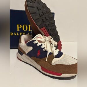 Polo by Ralph Lauren Men's White, Blue, and Brown Sneakers Size 9